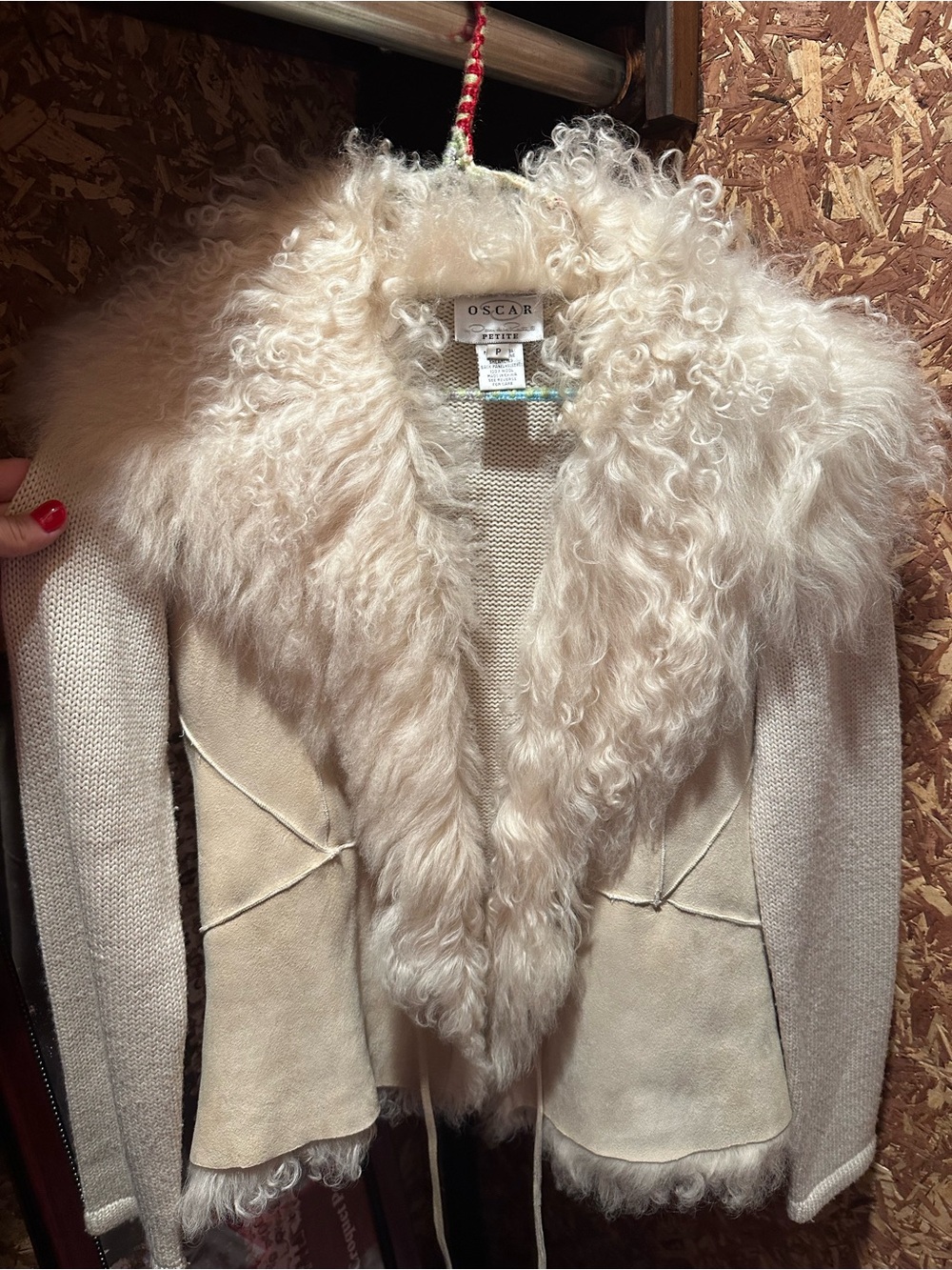 Oscar de la Renta Cream Curly Shearling Trim Jacket